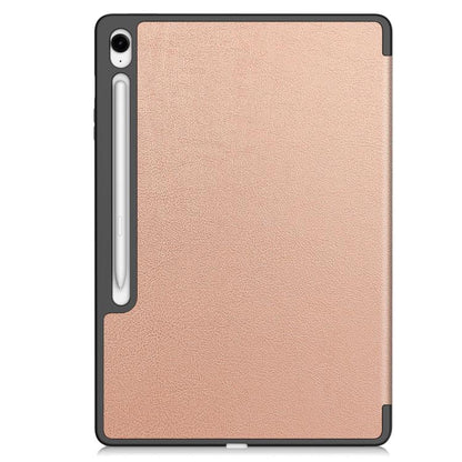 For Samsung Galaxy Tab S10 FE+ Custer 3-folding Holder TPU Smart Leather Tablet Case(Rose Gold) by bashfashion