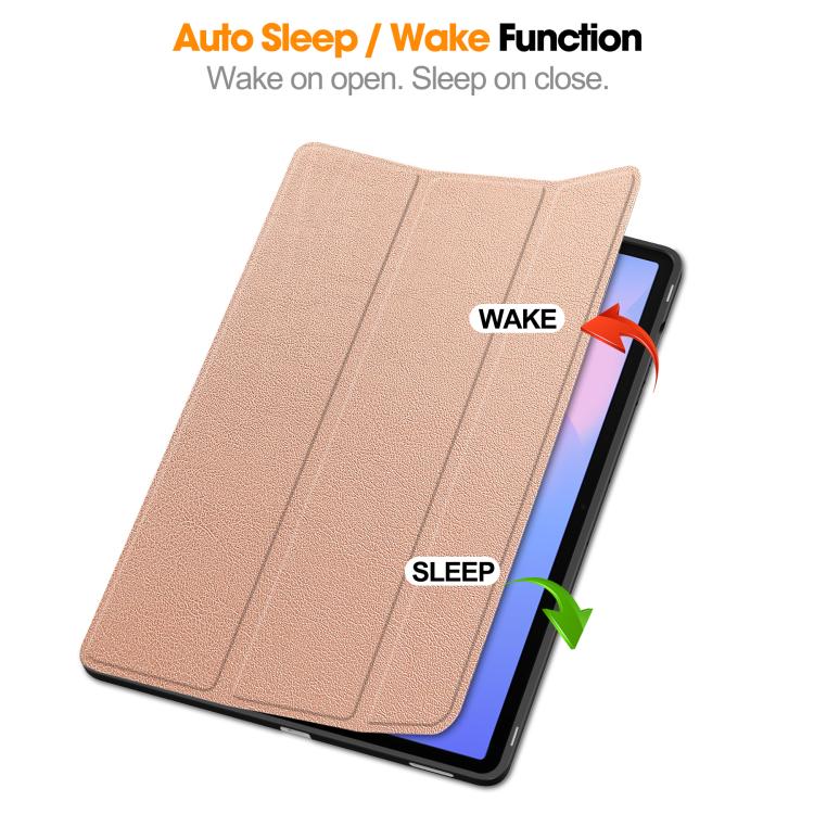 For Samsung Galaxy Tab S10 FE+ Custer 3-folding Holder TPU Smart Leather Tablet Case(Rose Gold) by bashfashion