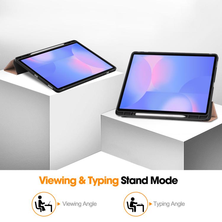 For Samsung Galaxy Tab S10 FE+ Custer 3-folding Holder TPU Smart Leather Tablet Case(Rose Gold) by bashfashion