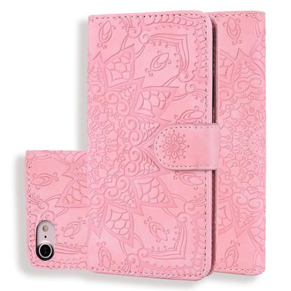 For iPhone 16e Mandala Embossed Dual-Fold Calf Leather Phone Case(Pink) by bashfashion