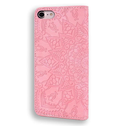 For iPhone 16e Mandala Embossed Dual-Fold Calf Leather Phone Case(Pink) by bashfashion