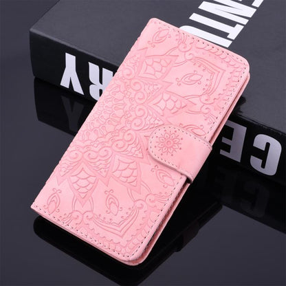 For iPhone 16e Mandala Embossed Dual-Fold Calf Leather Phone Case(Pink) by bashfashion