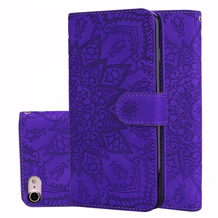 For iPhone 16e Mandala Embossed Dual-Fold Calf Leather Phone Case(Purple) by bashfashion