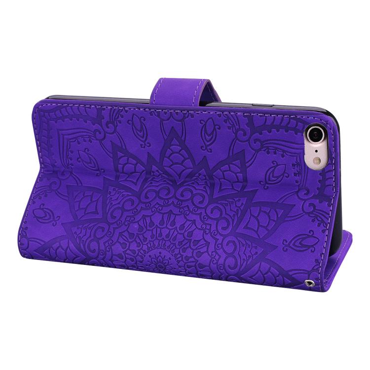 For iPhone 16e Mandala Embossed Dual-Fold Calf Leather Phone Case(Purple) by bashfashion