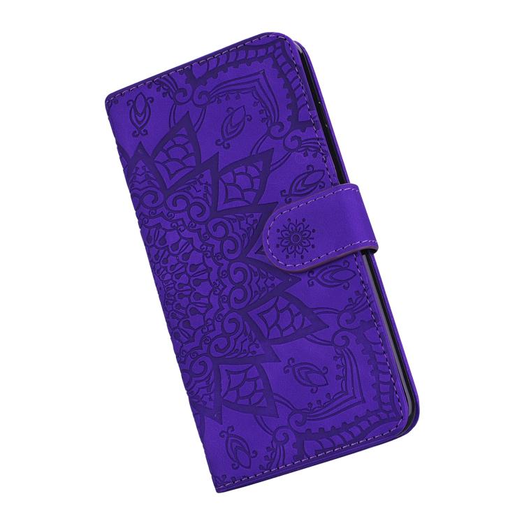 For iPhone 16e Mandala Embossed Dual-Fold Calf Leather Phone Case(Purple) by bashfashion