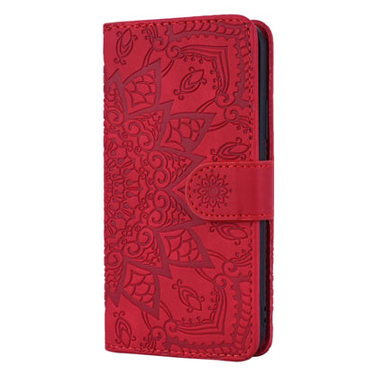 For iPhone 16e Mandala Embossed Dual-Fold Calf Leather Phone Case(Red) by bashfashion