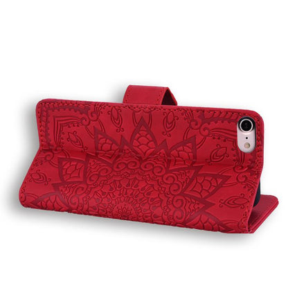 For iPhone 16e Mandala Embossed Dual-Fold Calf Leather Phone Case(Red) by bashfashion