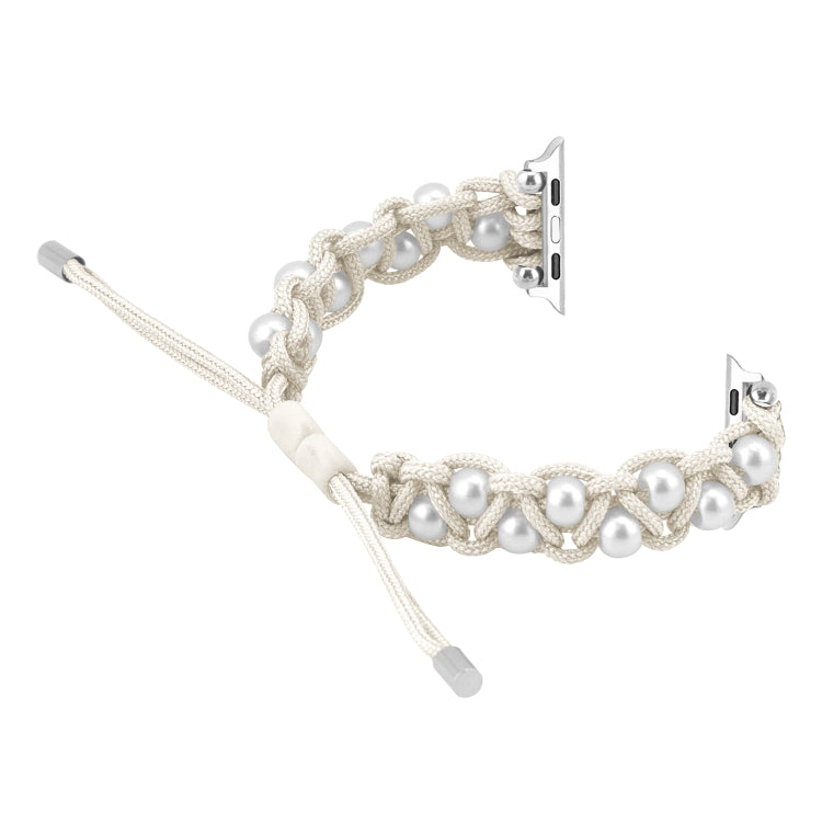 For Apple Watch SE 2023 40mm Paracord Gypsophila Beads Drawstring Braided Watch Band(White) by bashfashion