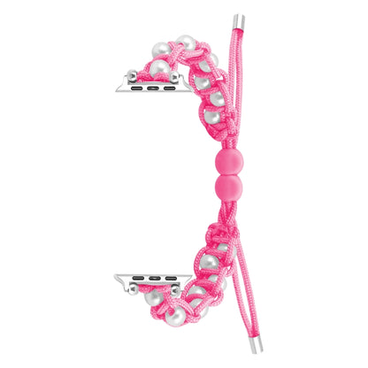 For Apple Watch Series 8 45mm Paracord Gypsophila Beads Drawstring Braided Watch Band(Pink) by bashfashion