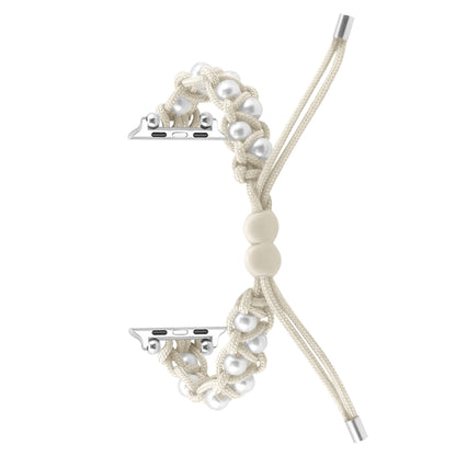 For Apple Watch SE 2022 44mm Paracord Gypsophila Beads Drawstring Braided Watch Band(White) by bashfashion