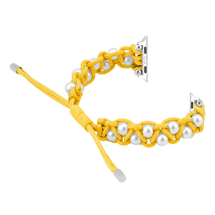 For Apple Watch Series 7 41mm Paracord Gypsophila Beads Drawstring Braided Watch Band(Yellow) by bashfashion