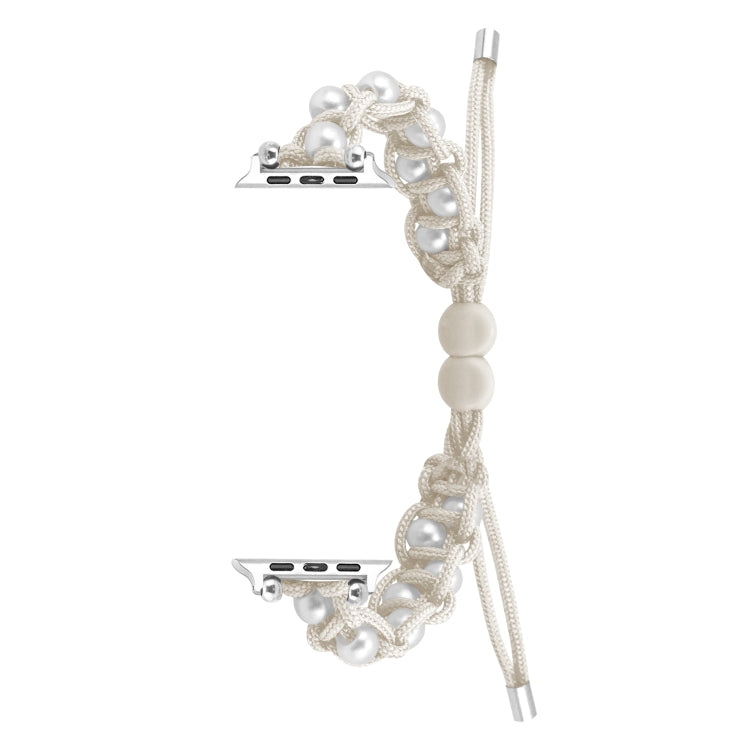 For Apple Watch Series 7 45mm Paracord Gypsophila Beads Drawstring Braided Watch Band(White) by bashfashion