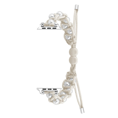For Apple Watch Series 7 45mm Paracord Gypsophila Beads Drawstring Braided Watch Band(White) by bashfashion