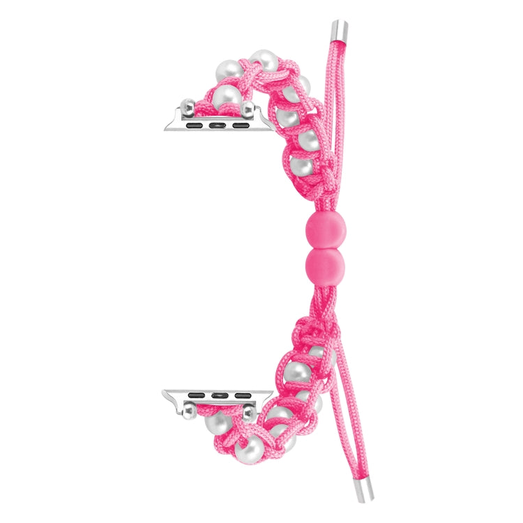 For Apple Watch Series 7 45mm Paracord Gypsophila Beads Drawstring Braided Watch Band(Pink) by bashfashion