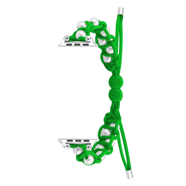 For Apple Watch Series 5 44mm Paracord Gypsophila Beads Drawstring Braided Watch Band(Green) by bashfashion