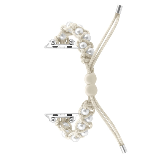 For Apple Watch Series 4 44mm Paracord Gypsophila Beads Drawstring Braided Watch Band(White) by bashfashion