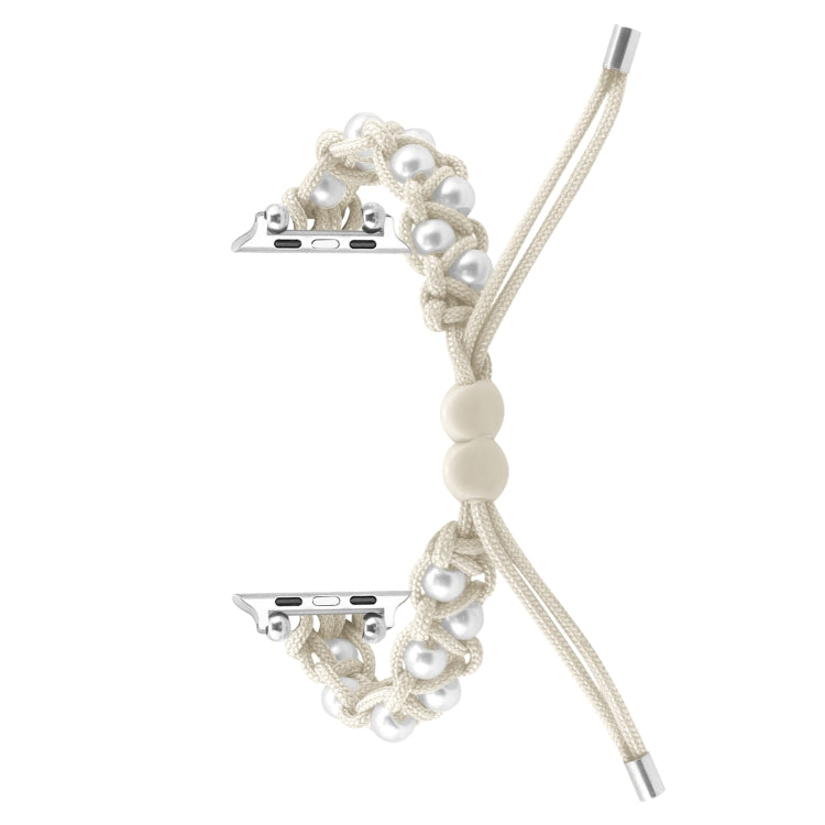 For Apple Watch Series 2 42mm Paracord Gypsophila Beads Drawstring Braided Watch Band(White) by bashfashion