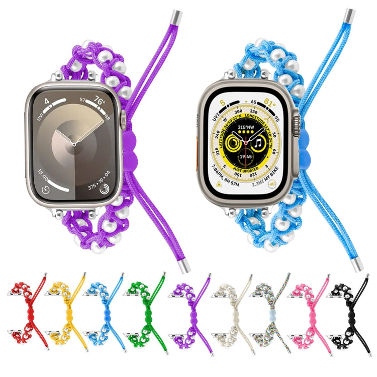 For Apple Watch Series 7 41mm Paracord Gypsophila Beads Drawstring Braided Watch Band(Rainbow) by bashfashion