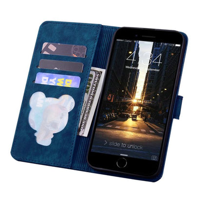 For iPhone 16e Cartoon Sakura Cat Embossed Leather Phone Case(Royal Blue) by bashfashion