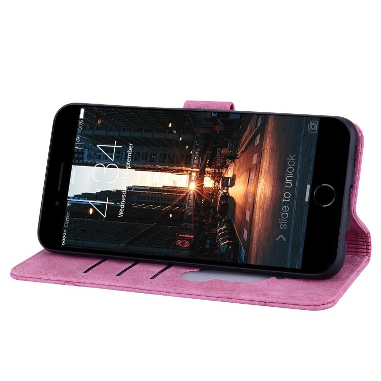 For iPhone 16e Cartoon Sakura Cat Embossed Leather Phone Case(Rose Red) by bashfashion