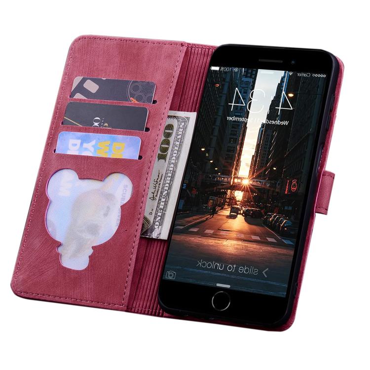 For iPhone 16e Cartoon Sakura Cat Embossed Leather Phone Case(Wine Red) by bashfashion