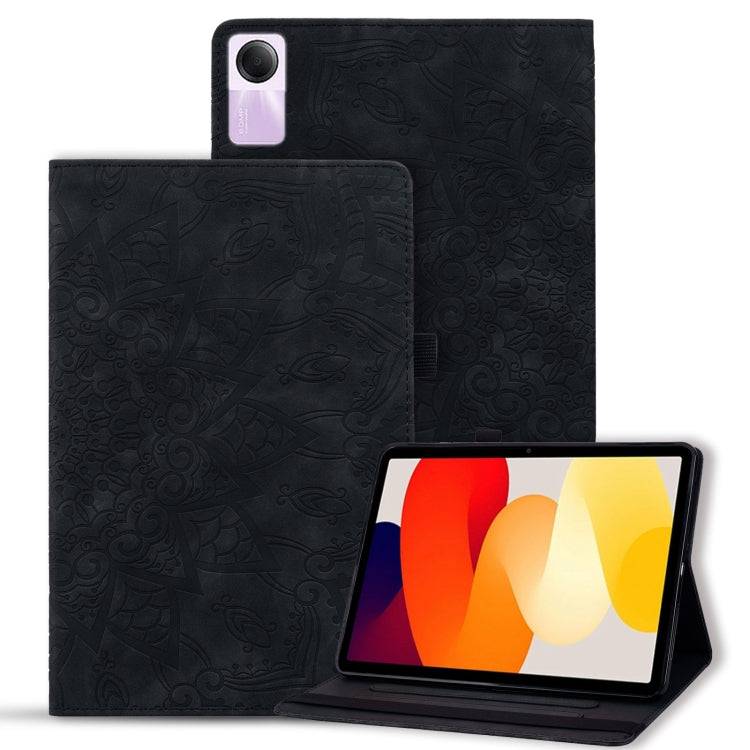 For Xiaomi Redmi Pad SE Calf Texture Embossed Leather Tablet Case(Black) by bashfashion