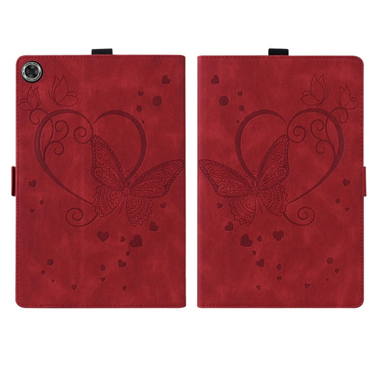 For Samsung Galaxy Tab A9 / A11 Love Butterfly Embossed Leather Tablet Case(Red) by bashfashion