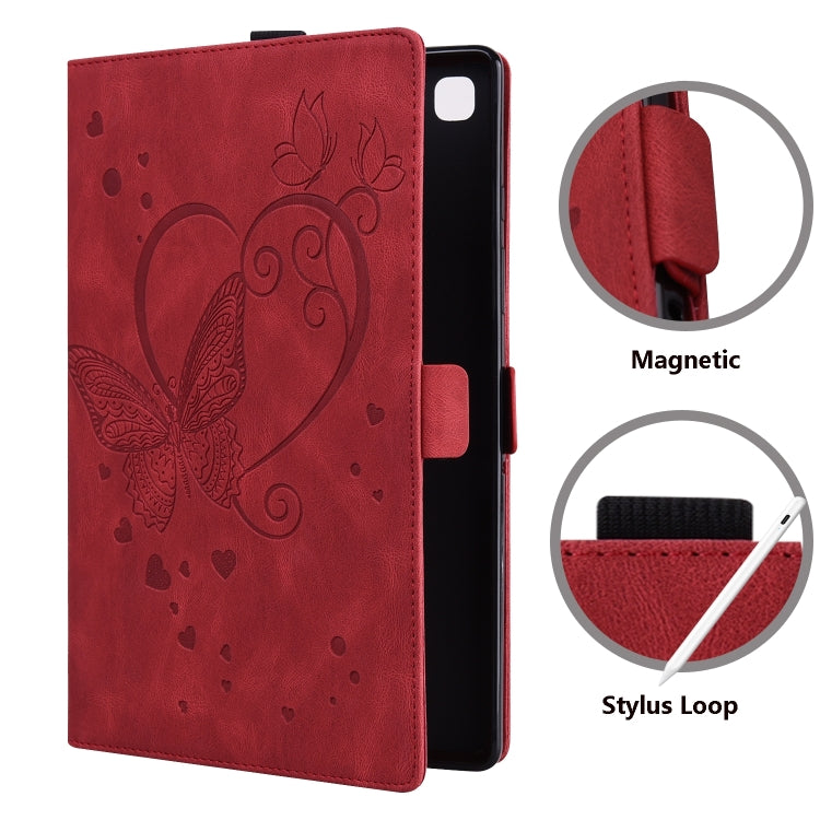 For Samsung Galaxy Tab A9 / A11 Love Butterfly Embossed Leather Tablet Case(Red) by bashfashion