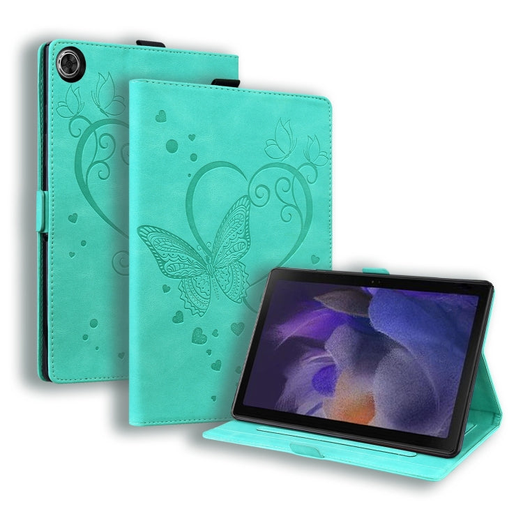 For Samsung Galaxy Tab A9 / A11 Love Butterfly Embossed Leather Tablet Case(Mint Green) by bashfashion