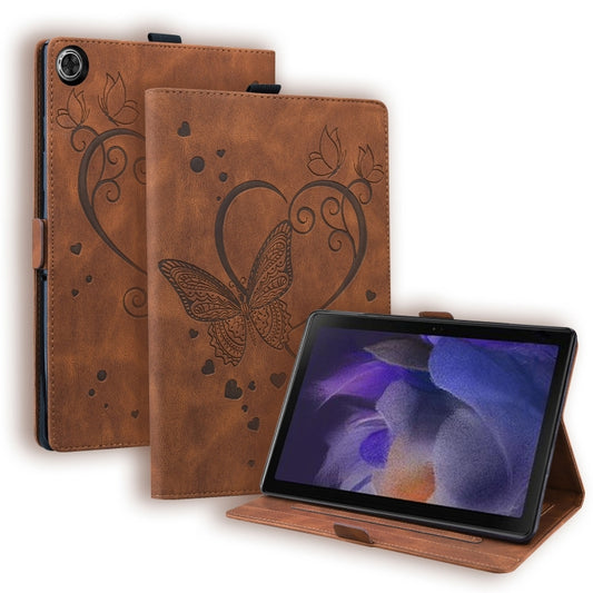 For Samsung Galaxy Tab A9 / A11 Love Butterfly Embossed Leather Tablet Case(Brown) by bashfashion