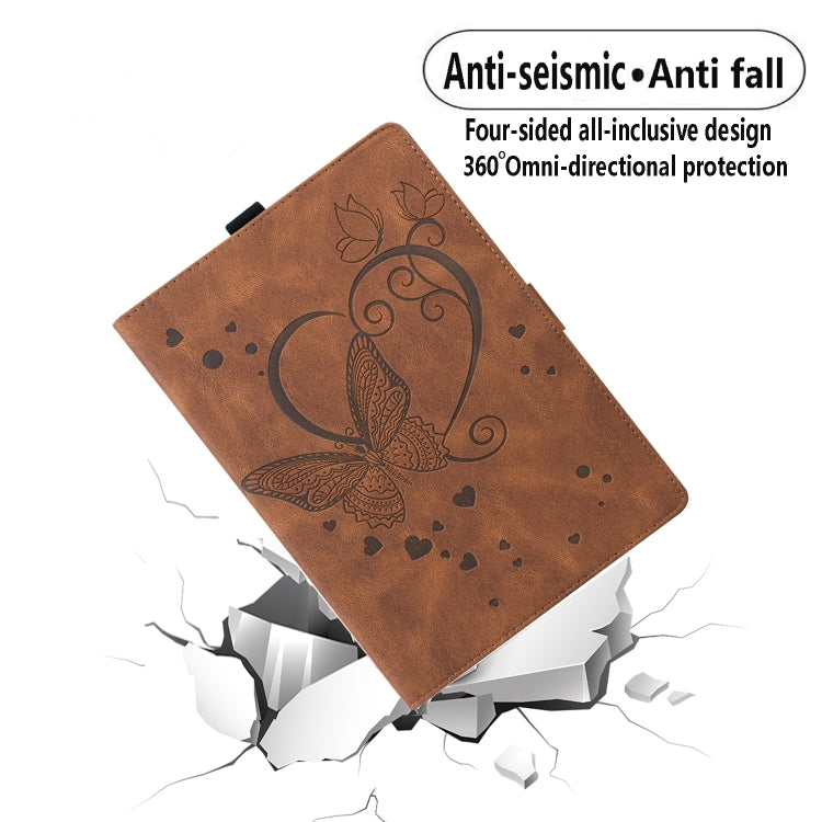 For Samsung Galaxy Tab A9 / A11 Love Butterfly Embossed Leather Tablet Case(Brown) by bashfashion
