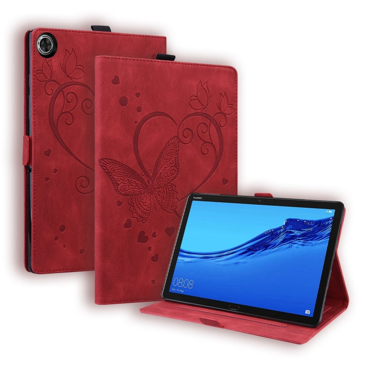 For Samsung Galaxy Tab A9+ / A11+ Love Butterfly Embossed Leather Tablet Case(Red) by bashfashion