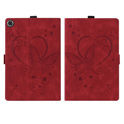 For Samsung Galaxy Tab A9+ / A11+ Love Butterfly Embossed Leather Tablet Case(Red) by bashfashion