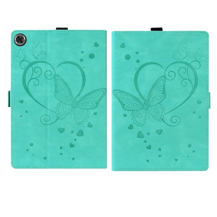 For Samsung Galaxy Tab A9+ / A11+ Love Butterfly Embossed Leather Tablet Case(Mint Green) by bashfashion