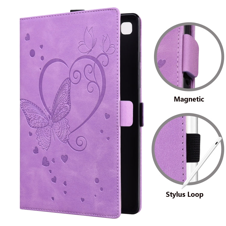For Samsung Galaxy Tab A9+ / A11+ Love Butterfly Embossed Leather Tablet Case(Purple) by bashfashion