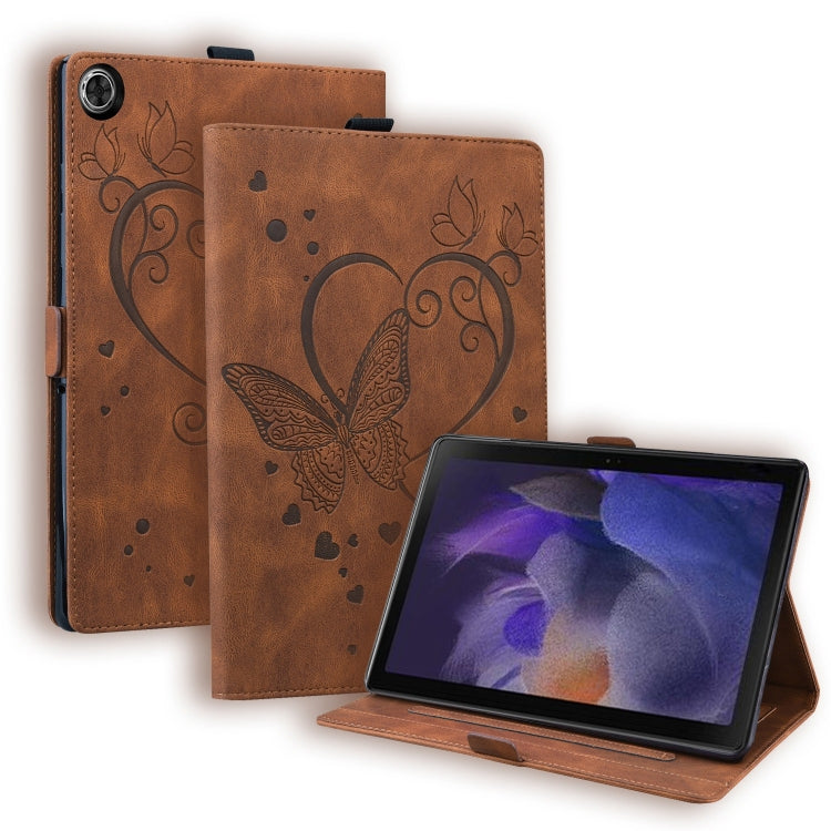 For Samsung Galaxy Tab A9+ / A11+ Love Butterfly Embossed Leather Tablet Case(Brown) by bashfashion