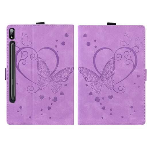 For Samsung Galaxy Tab S9 FE Love Butterfly Embossed Leather Tablet Case(Purple) by bashfashion