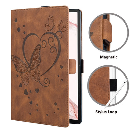 For Samsung Galaxy Tab S9 FE Love Butterfly Embossed Leather Tablet Case(Brown) by bashfashion