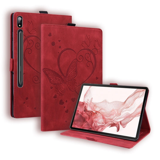 For Samsung Galaxy Tab S9 FE+ Love Butterfly Embossed Leather Tablet Case(Red) by bashfashion