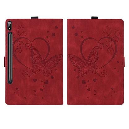 For Samsung Galaxy Tab S9 FE+ Love Butterfly Embossed Leather Tablet Case(Red) by bashfashion