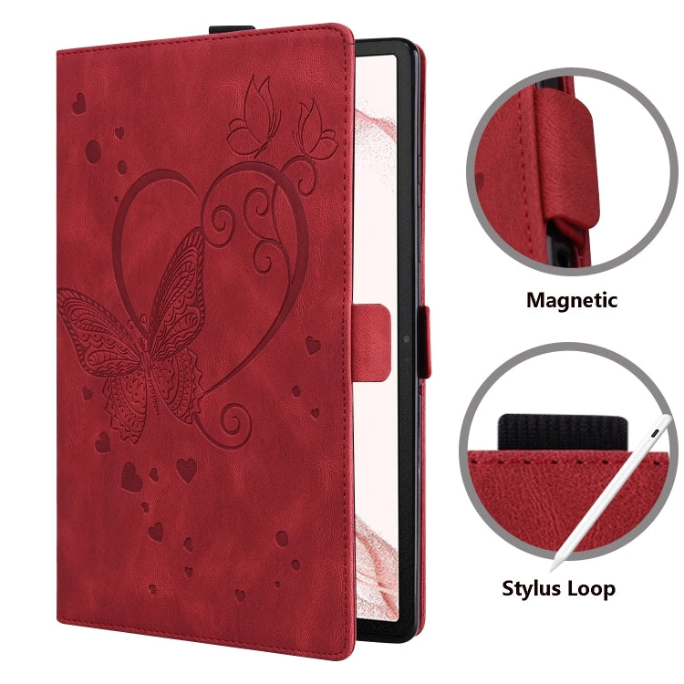 For Samsung Galaxy Tab S9 FE+ Love Butterfly Embossed Leather Tablet Case(Red) by bashfashion