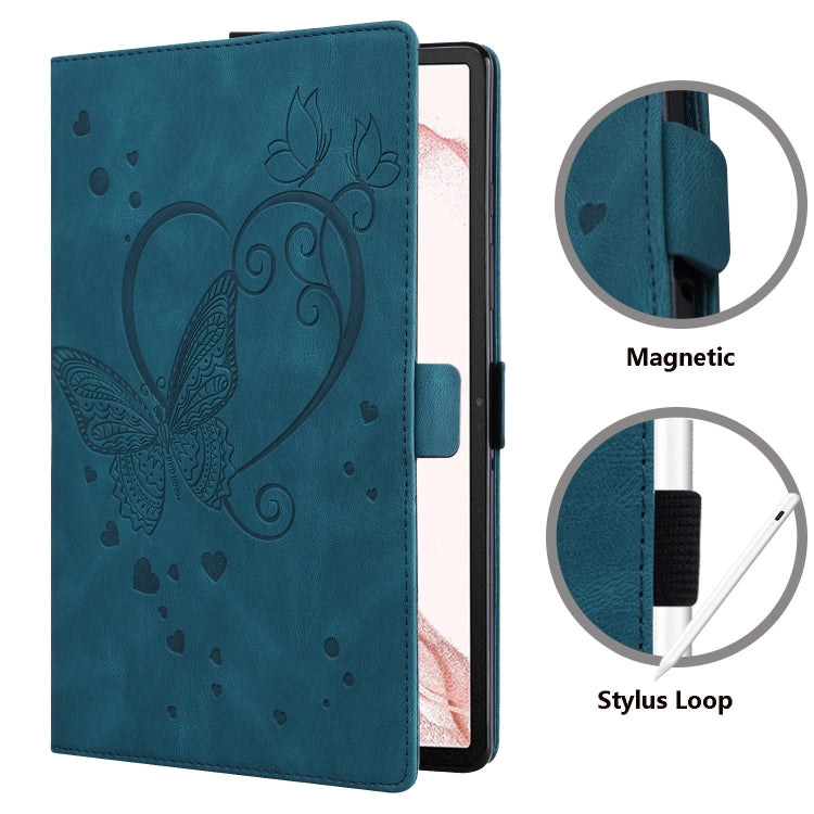 For Samsung Galaxy Tab S9 FE+ Love Butterfly Embossed Leather Tablet Case(Blue) by bashfashion