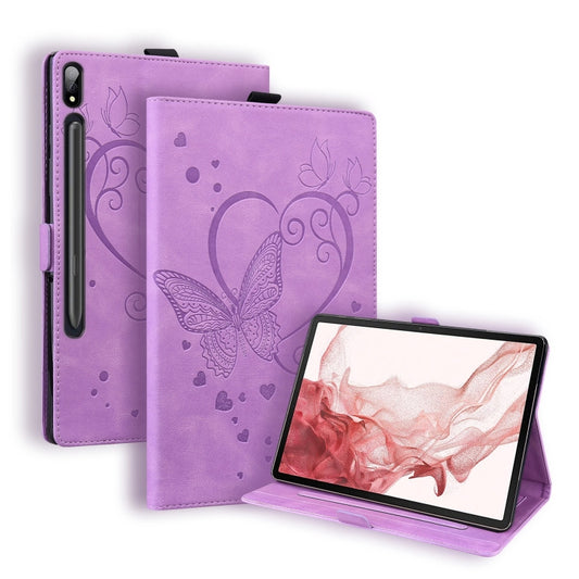 For Samsung Galaxy Tab S9 FE+ Love Butterfly Embossed Leather Tablet Case(Purple) by bashfashion
