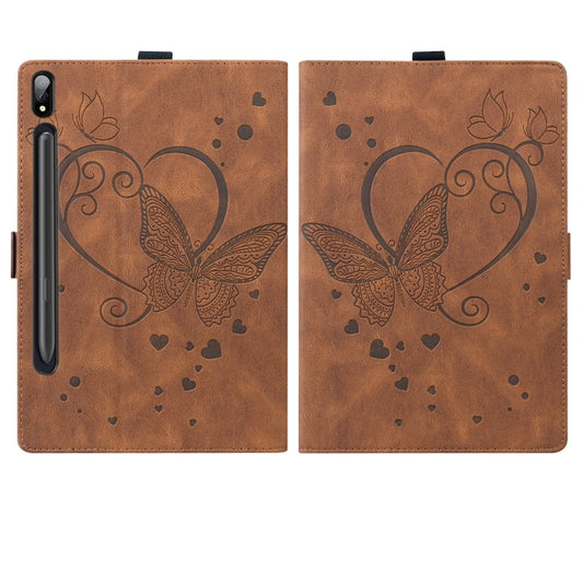 For Samsung Galaxy Tab S9 FE+ Love Butterfly Embossed Leather Tablet Case(Brown) by bashfashion