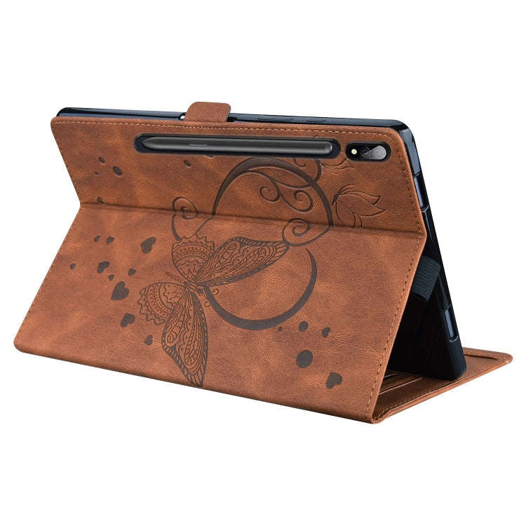 For Samsung Galaxy Tab S9 FE+ Love Butterfly Embossed Leather Tablet Case(Brown) by bashfashion