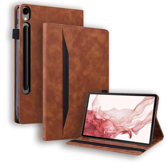 For Samsung Galaxy Tab S10 Ultra / S11 Ultra Splicing Shockproof Leather Tablet Case(Brown) by bashfashion