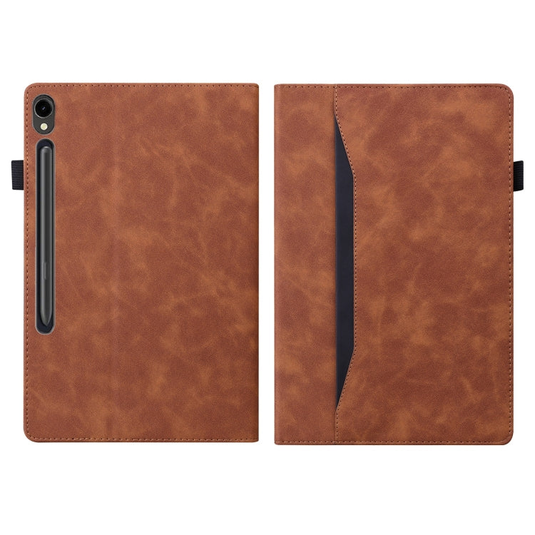 For Samsung Galaxy Tab S10 Ultra / S11 Ultra Splicing Shockproof Leather Tablet Case(Brown) by bashfashion