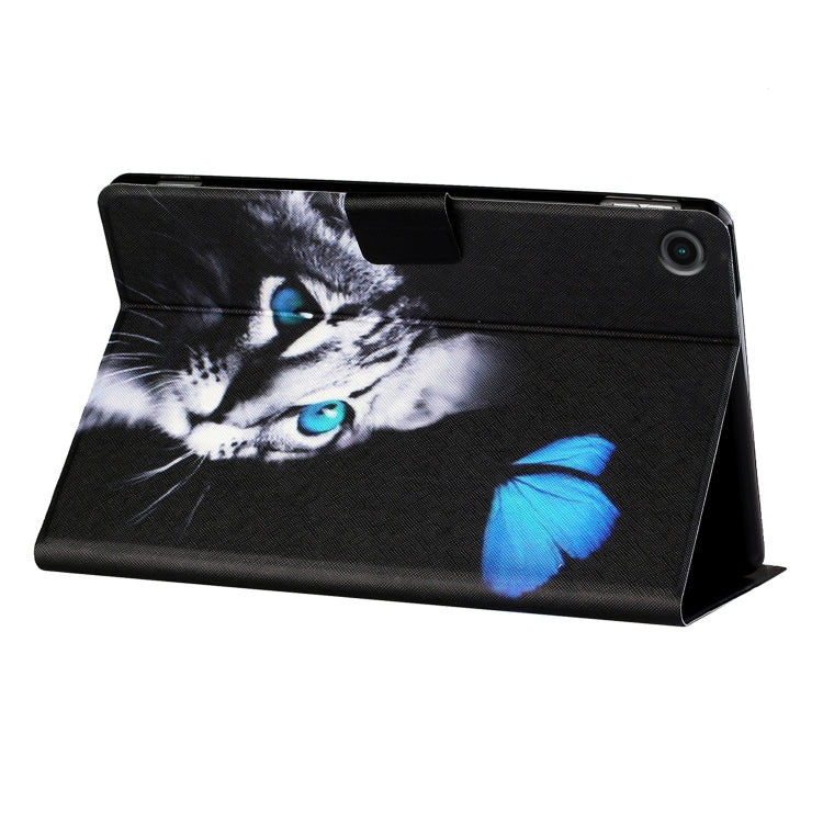 For Samsung Galaxy Tab A11 / A9 Colored Drawing Horizontal Flip PU Tablet Case with Sleep / Wake-up Function(Butterfly Cat) by bashfashion