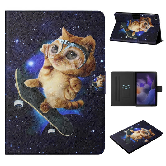 For Samsung Galaxy Tab A11+ / A9+ Colored Drawing Horizontal Flip PU Tablet Case with Sleep / Wake-up Function(Skateboard Cat) by bashfashion