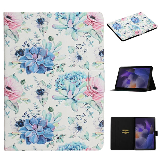 For Samsung Galaxy Tab A11 / A9 Flower Pattern Horizontal Flip PU Tablet Case with Sleep / Wake-up Function(Blue Flower On White) by bashfashion